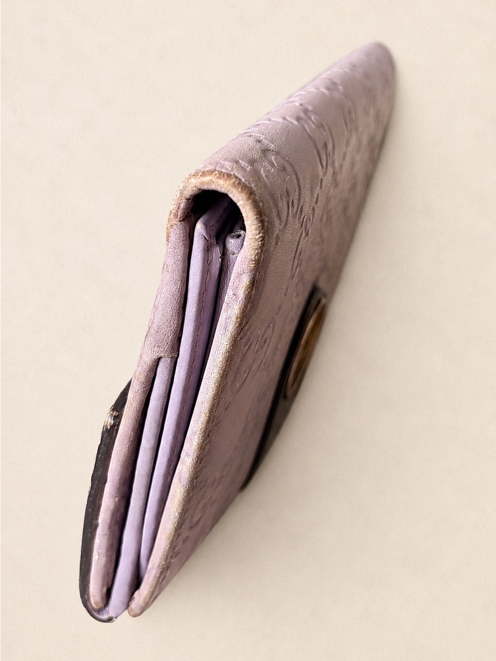 Gucci Guccissima Heart Logo Lavender Leather Long Wallet Authentic Vintage - Picture 8 of 9